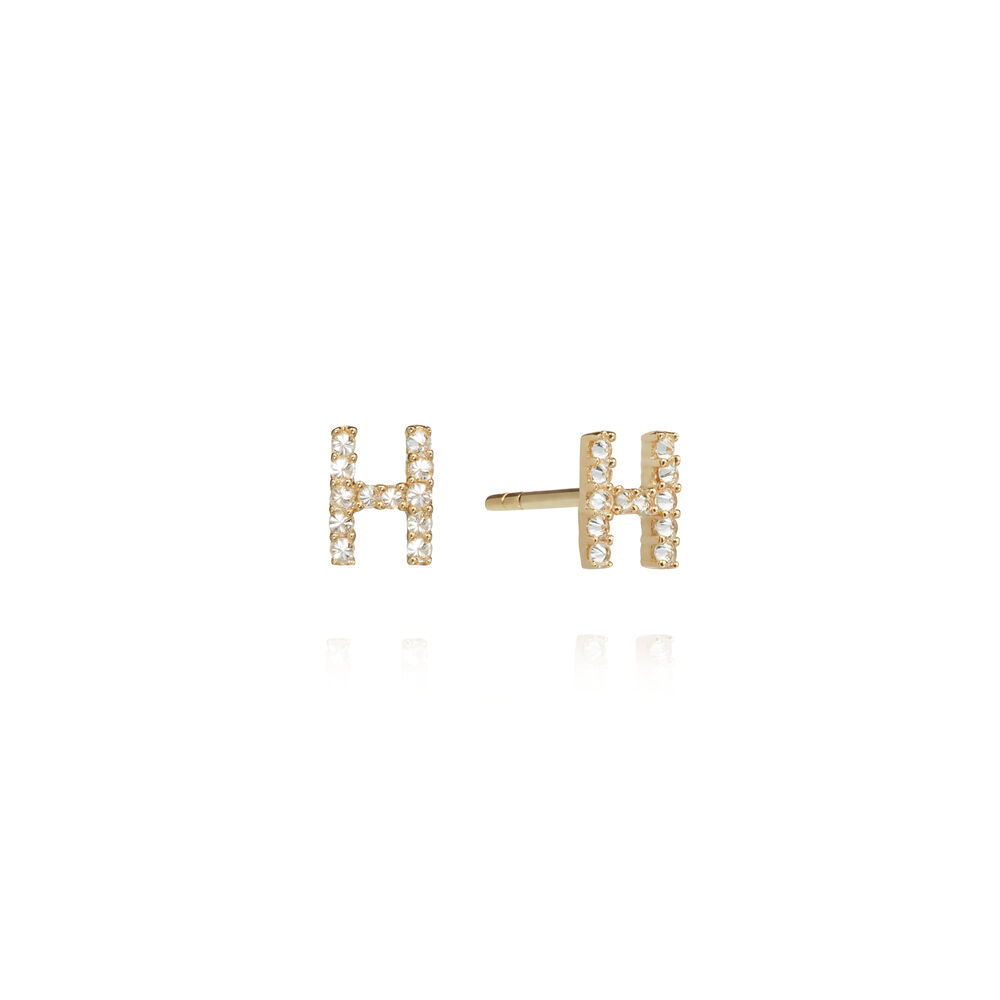 A pair of 18ct Gold Diamond Initial H Stud Earrings | Annoushka jewelley